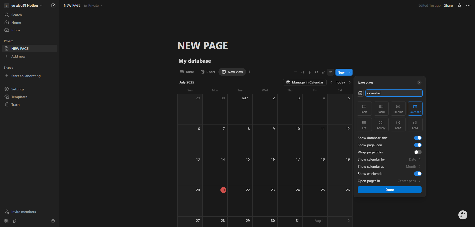 Screenshot for Confirm Calendar View Creation