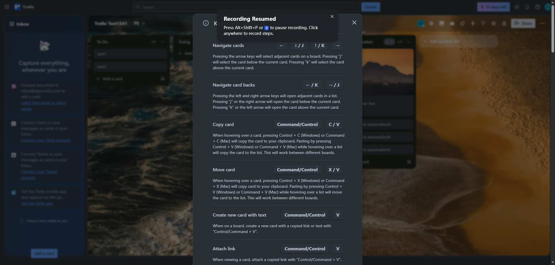 Screenshot for Access Keyboard Shortcuts Panel