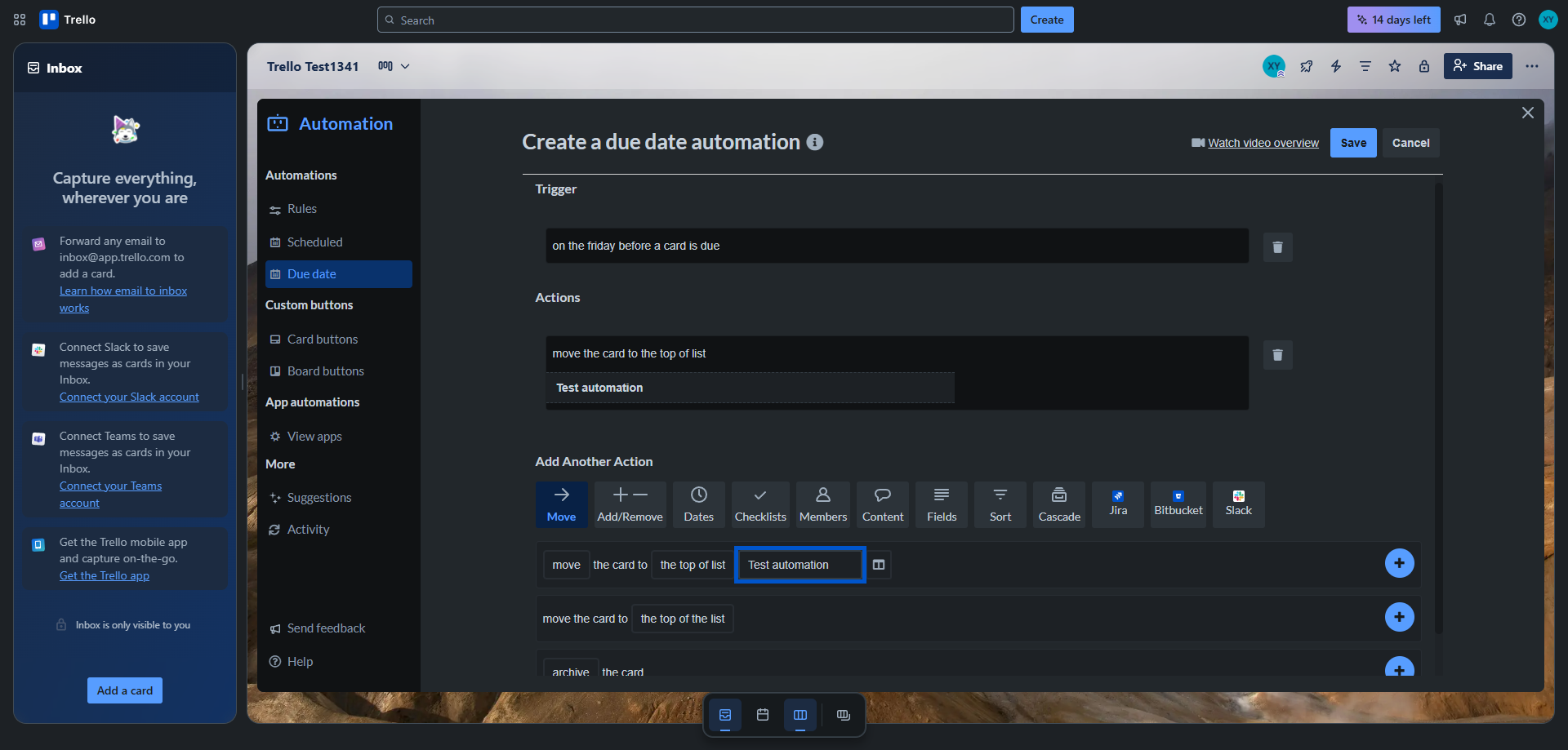 Screenshot for Configure Action Details