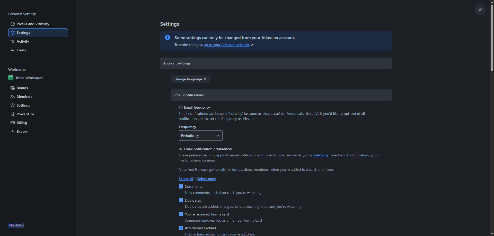 Screenshot for Configure Card Archive Notifications