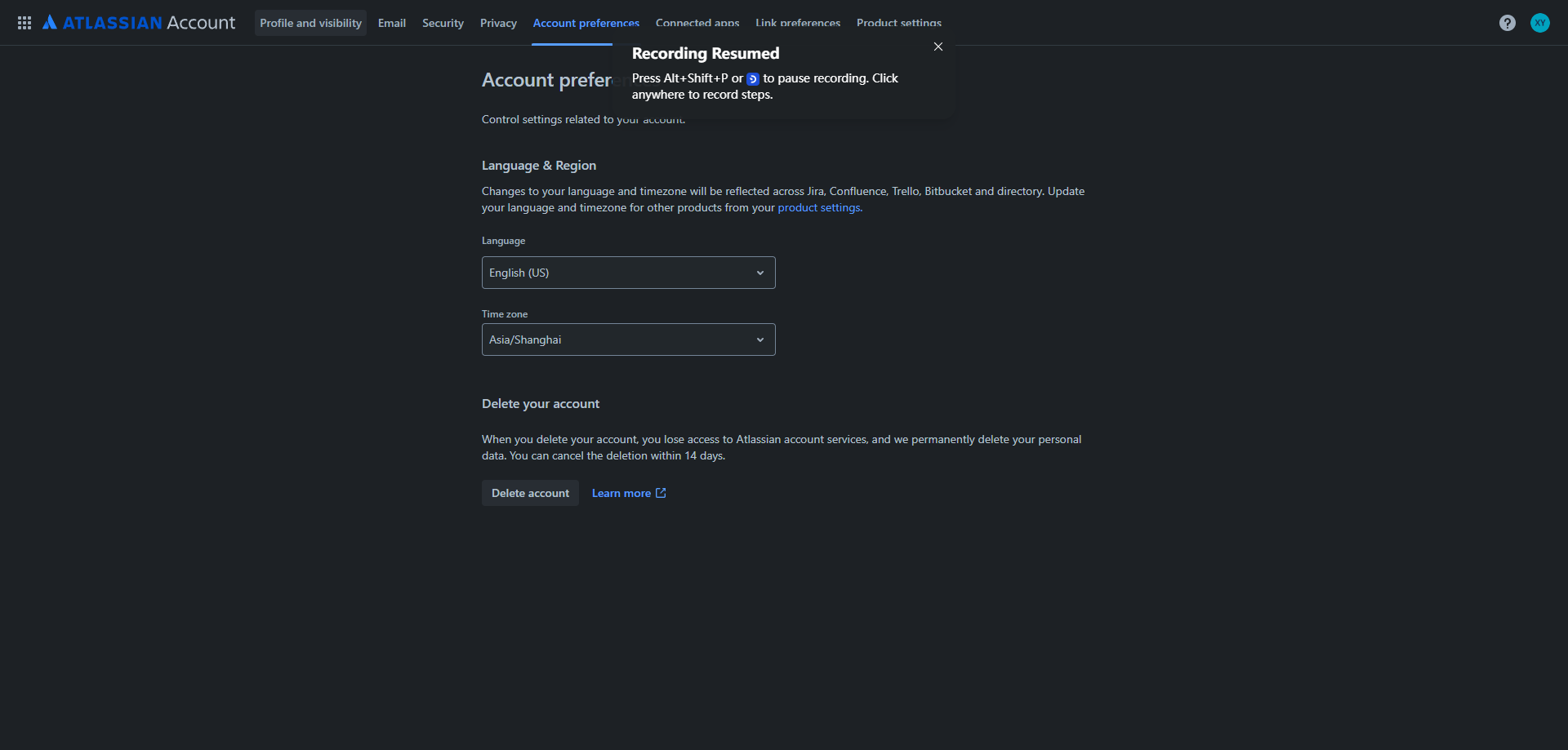 Screenshot for Navigate to Profile Settings