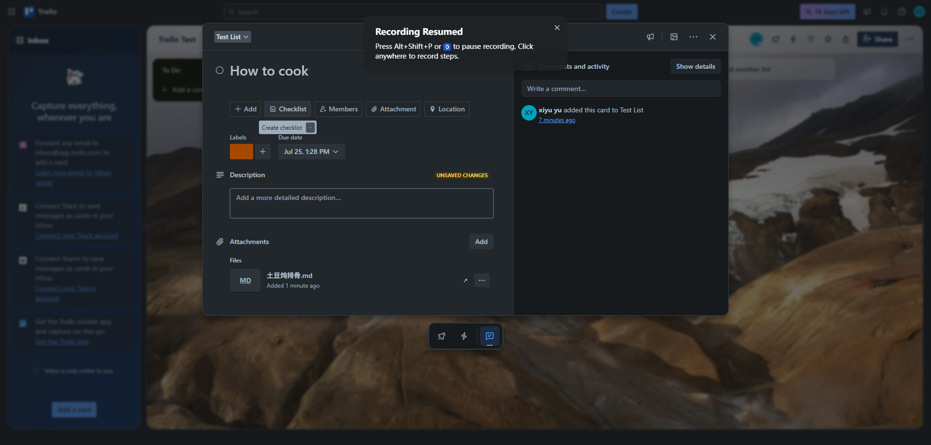 Screenshot for Open Checklist Menu
