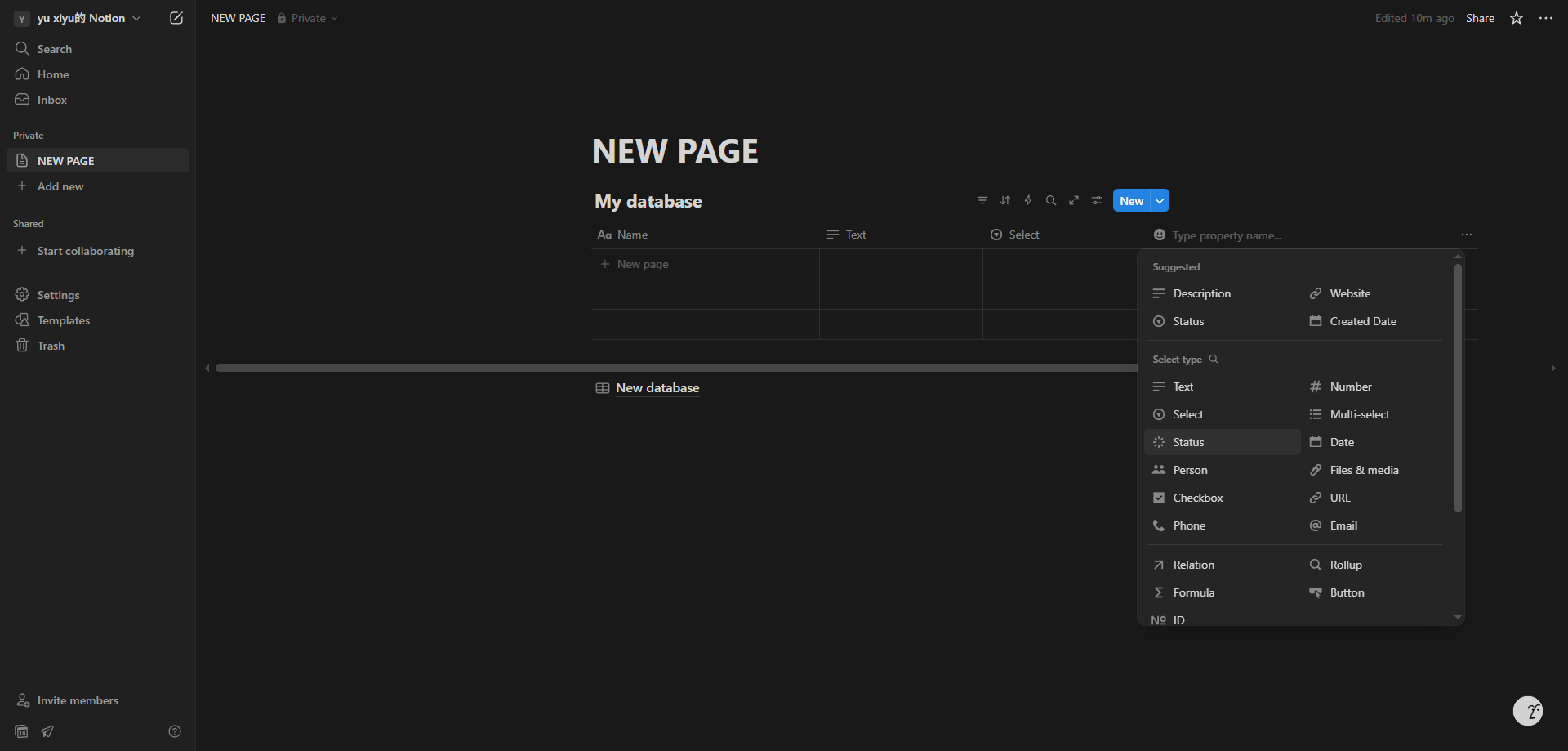 Screenshot for Configure Status Property