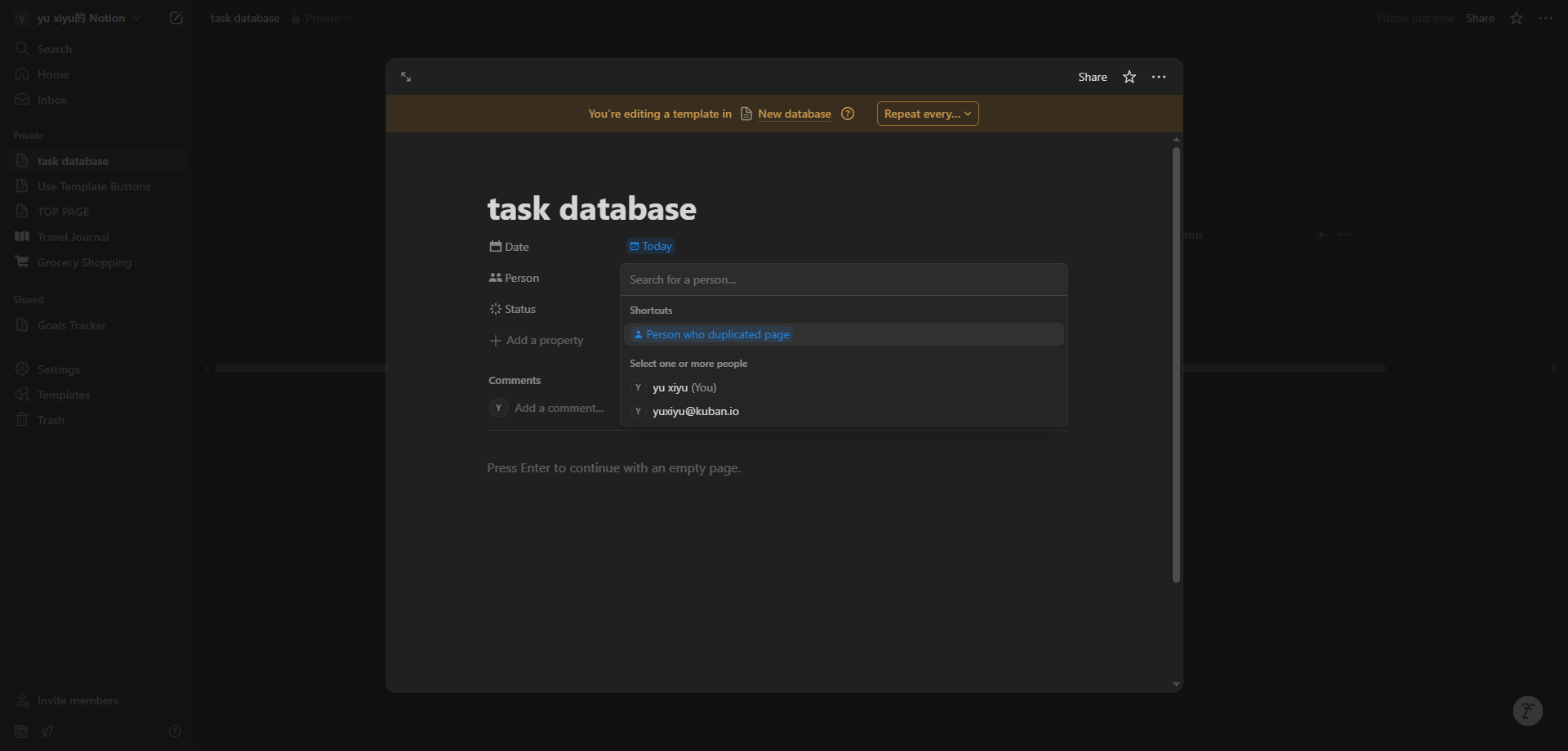 Screenshot for Set Default Person Assignment