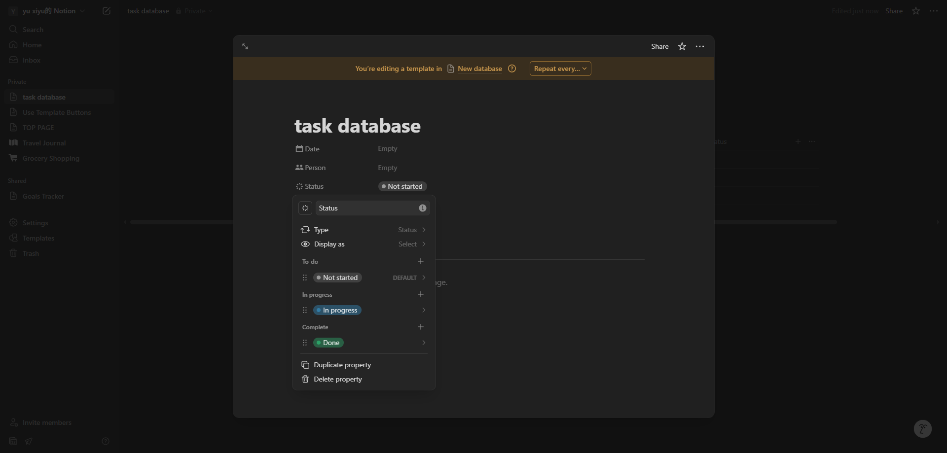 Screenshot for Name Your Status Property