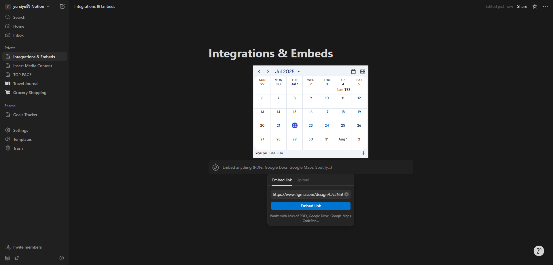 Screenshot for Create the Embed