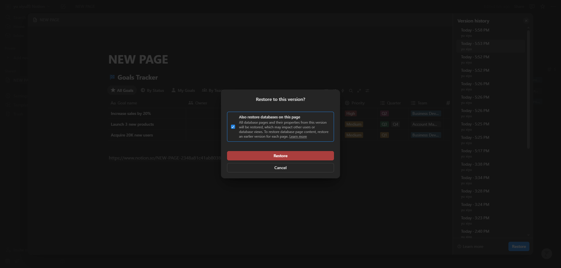 Screenshot for Confirm Restoration